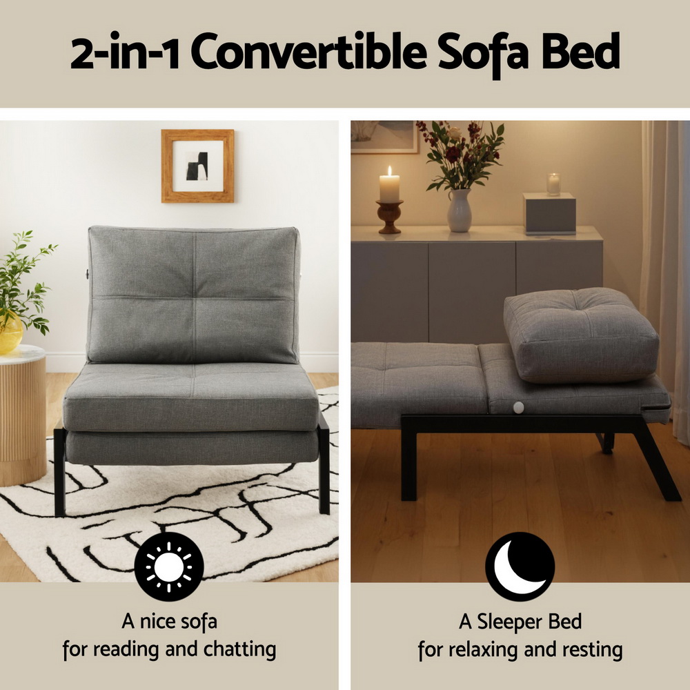 SBED-E-FLD02-1S-GY-202507181430-04 Artiss Sofa Bed Folding Convertible Couch Recliner Lounge Chair - Image 5