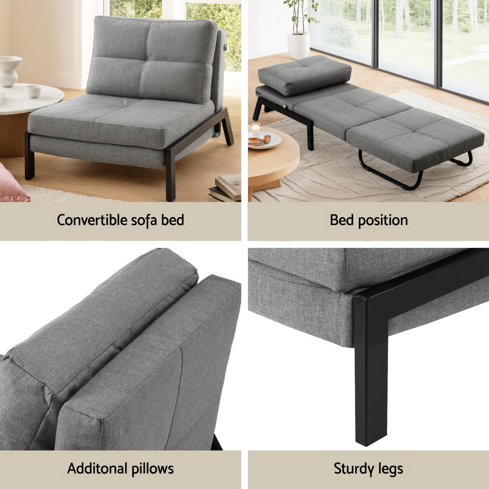 SBED-E-FLD02-1S-GY-202507181430-05 Artiss Sofa Bed Folding Convertible Couch Recliner Lounge Chair - Image 6