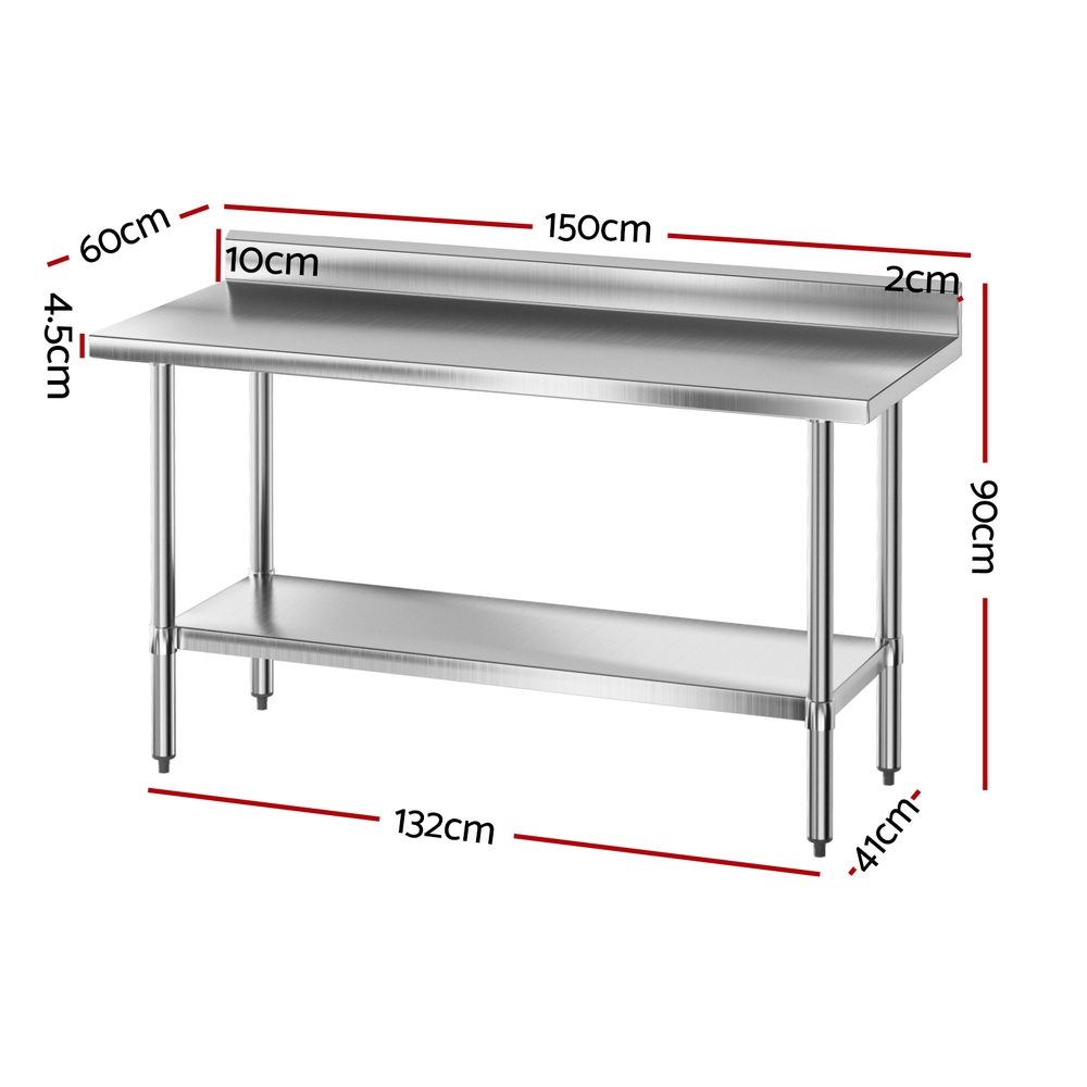 SSKB-430S-59H-202507221511-01 Cefito Stainless Steel  Kitchen  Bench w/ Splashback 1500x600MM 430 - Image 2