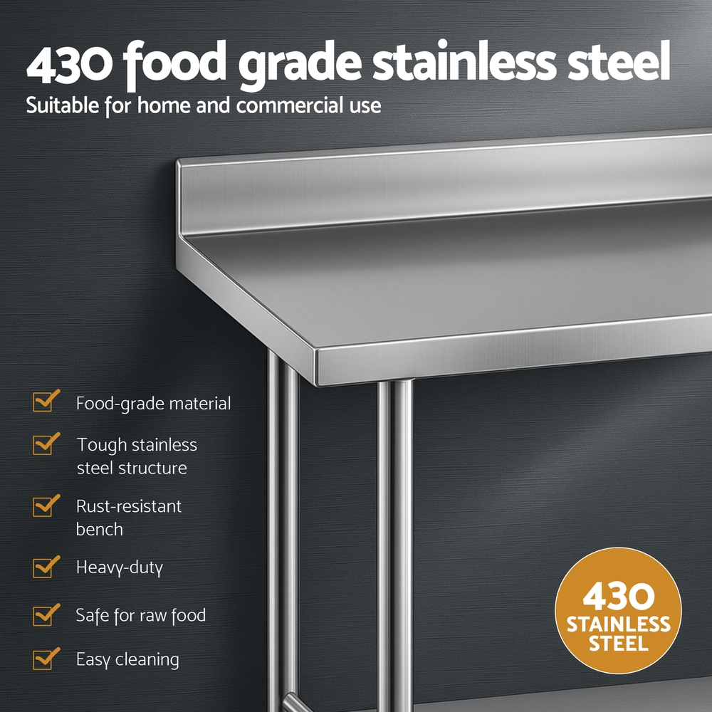 SSKB-430S-59H-202507221511-03 Cefito Stainless Steel  Kitchen  Bench w/ Splashback 1500x600MM 430 - Image 4