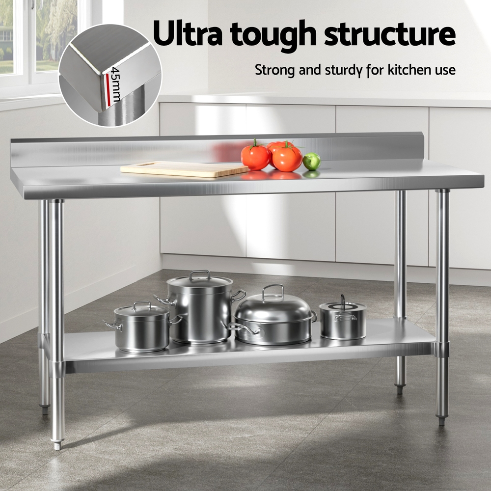 SSKB-430S-59H-202507221511-04 Cefito Stainless Steel  Kitchen  Bench w/ Splashback 1500x600MM 430 - Image 5