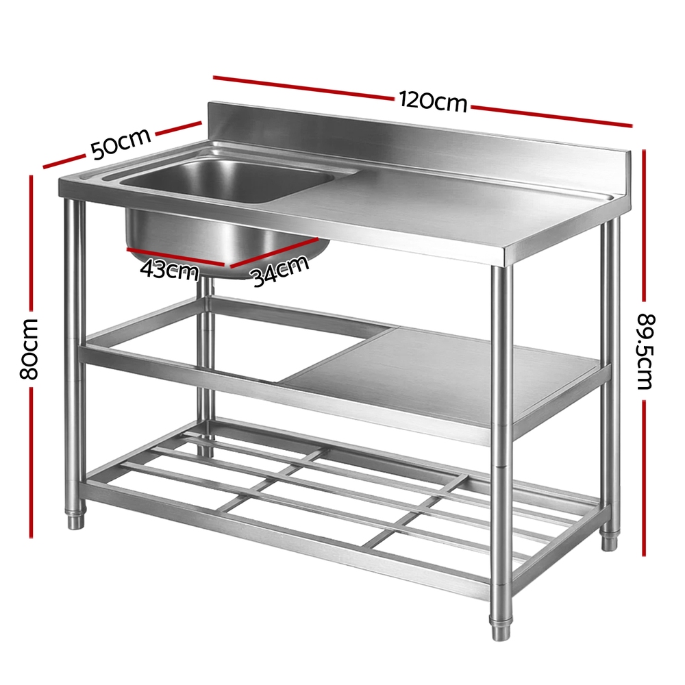 SSKB-B-SINK-L120-202508291328-01 Cefito Stainless Steel Kitchen Bench Work Table with Sink Splashback 120cm - Image 2