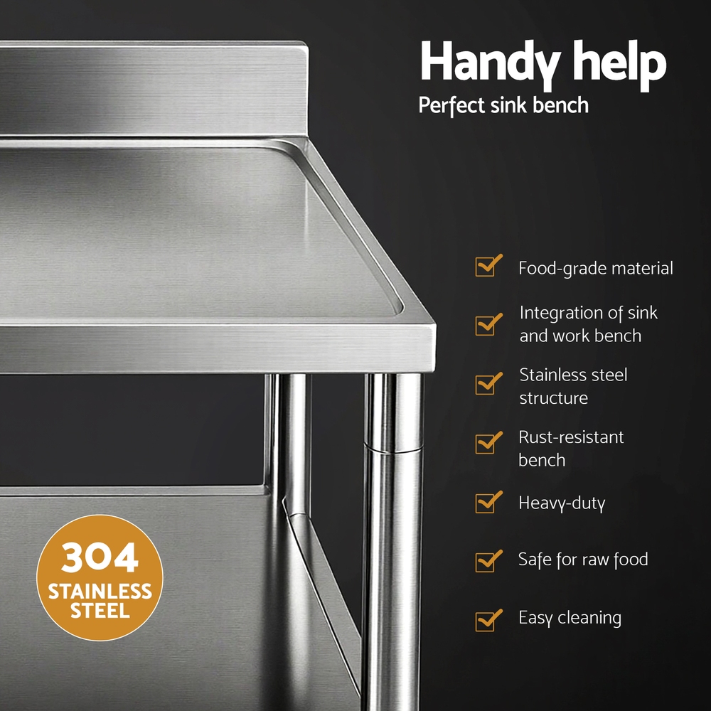 SSKB-B-SINK-L120-202508291328-03 Cefito Stainless Steel Kitchen Bench Work Table with Sink Splashback 120cm - Image 4