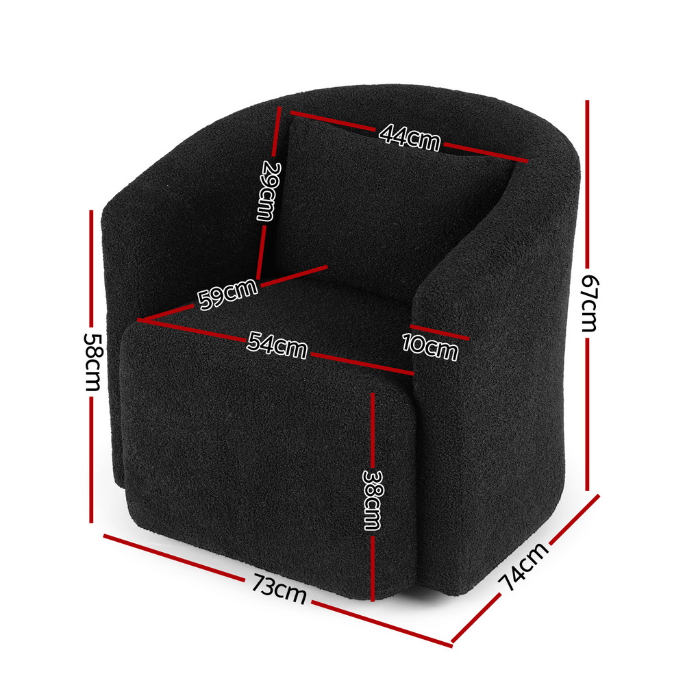 UPHO-B-ARM10-SWL-BK-202509291426-01 Artiss Round Swivel Armchair Sherpa Fleece Black - Image 2
