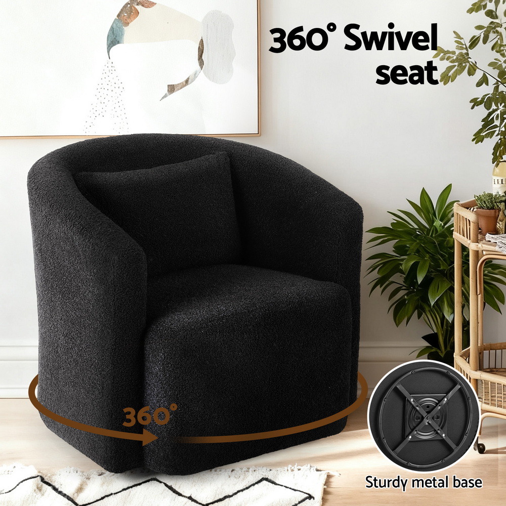UPHO-B-ARM10-SWL-BK-202509291426-03 Artiss Round Swivel Armchair Sherpa Fleece Black - Image 4