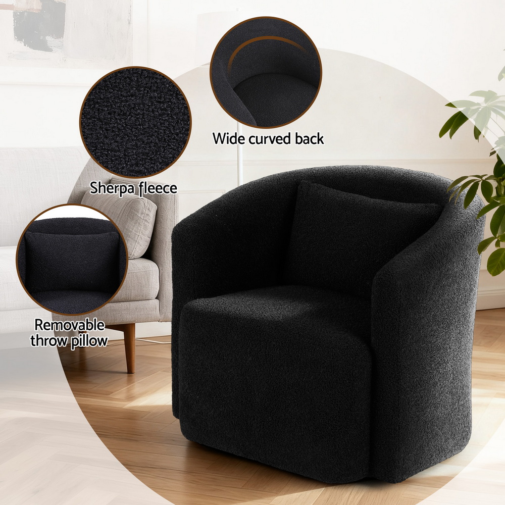 UPHO-B-ARM10-SWL-BK-202509291426-04 Artiss Round Swivel Armchair Sherpa Fleece Black - Image 5