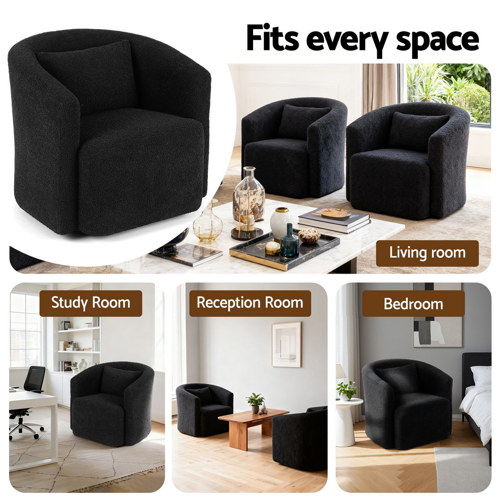 UPHO-B-ARM10-SWL-BK-202509291426-05 Artiss Round Swivel Armchair Sherpa Fleece Black - Image 6