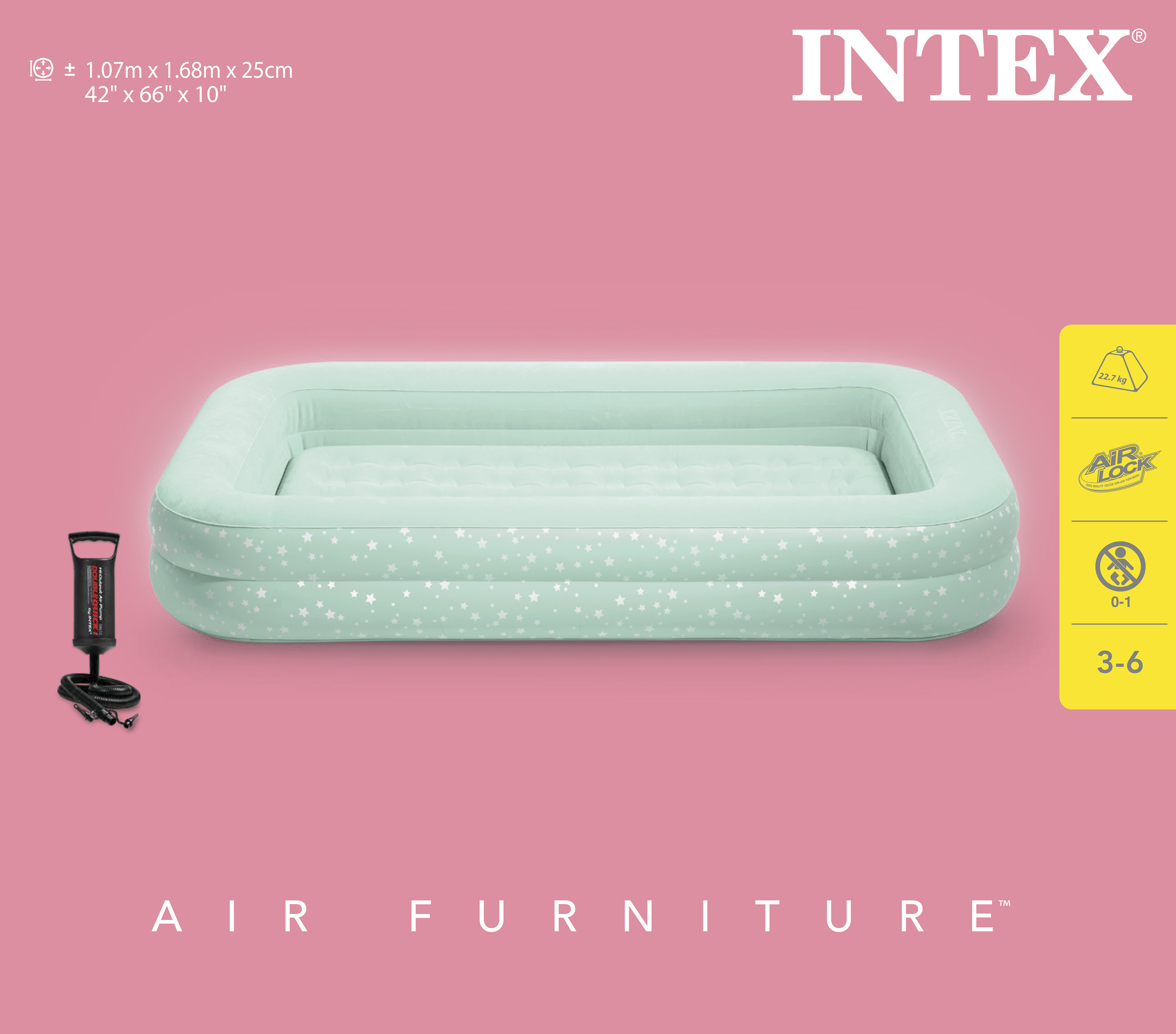 66810NP_op Intex Kidz Inflatable Travel Bed set with Hand Pump - Stars. Great for Travel 66810 - Image 7