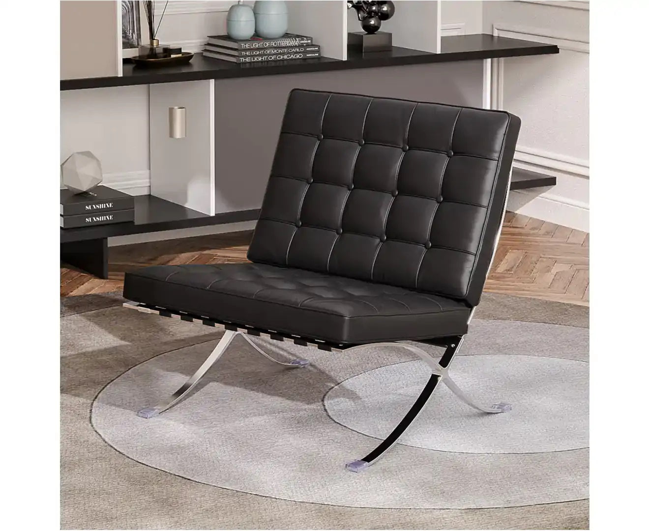 V1041-JMC-1085BLACK-202507151105-02 Black Barcelona Chair - Classic Version - Replica - Image 3