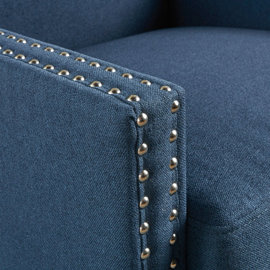 V1041-JSF-5061DARKBLUE-202507151111-01 Cecilia Classic Studded Dark Blue Wingback Club Armchair - Image 2
