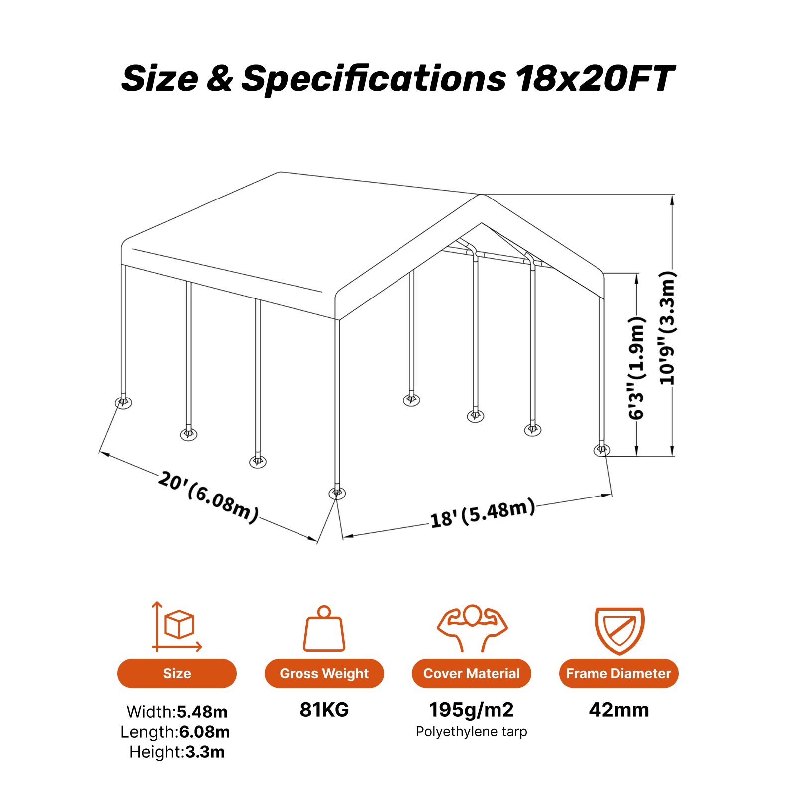 V1060-PGD1386ABC-202508141925-04 Samland Portable Carport Garage Shelter Canopy Double Size 18x20FT - Image 5