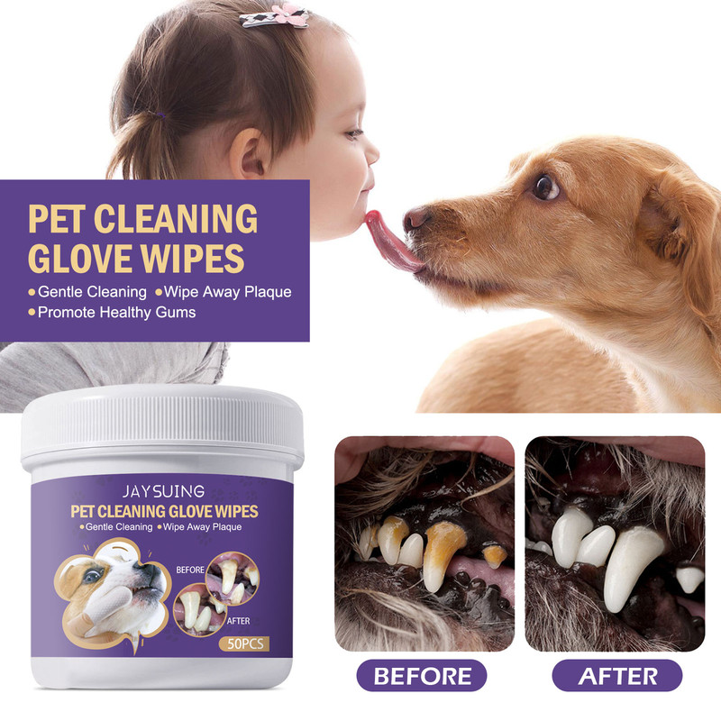 V1091-JA122302201-50PCS-202508201732-02 JAYSUING Pet Cleaning Glove Wipes, Pet Gum Care Gently Clean Dental Tartar Odor - Image 3