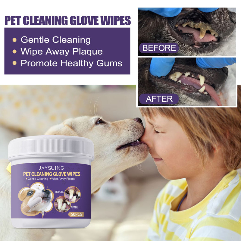 V1091-JA122302201-50PCS-202508201732-03 JAYSUING Pet Cleaning Glove Wipes, Pet Gum Care Gently Clean Dental Tartar Odor - Image 4
