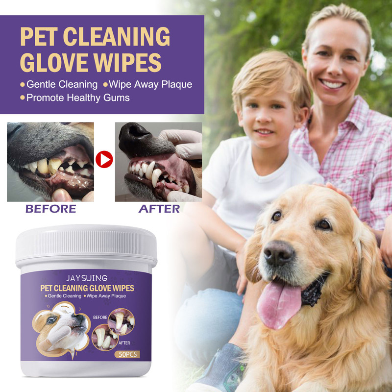 V1091-JA122302201-50PCS-202508201732-04 JAYSUING Pet Cleaning Glove Wipes, Pet Gum Care Gently Clean Dental Tartar Odor - Image 5