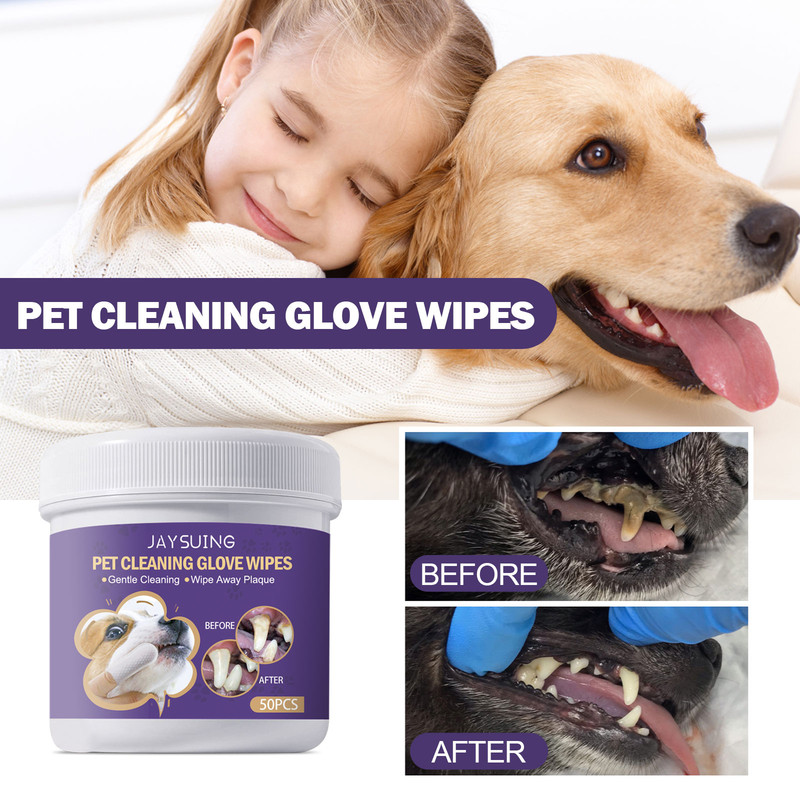 V1091-JA122302201-50PCS-202508201732-05 JAYSUING Pet Cleaning Glove Wipes, Pet Gum Care Gently Clean Dental Tartar Odor - Image 6