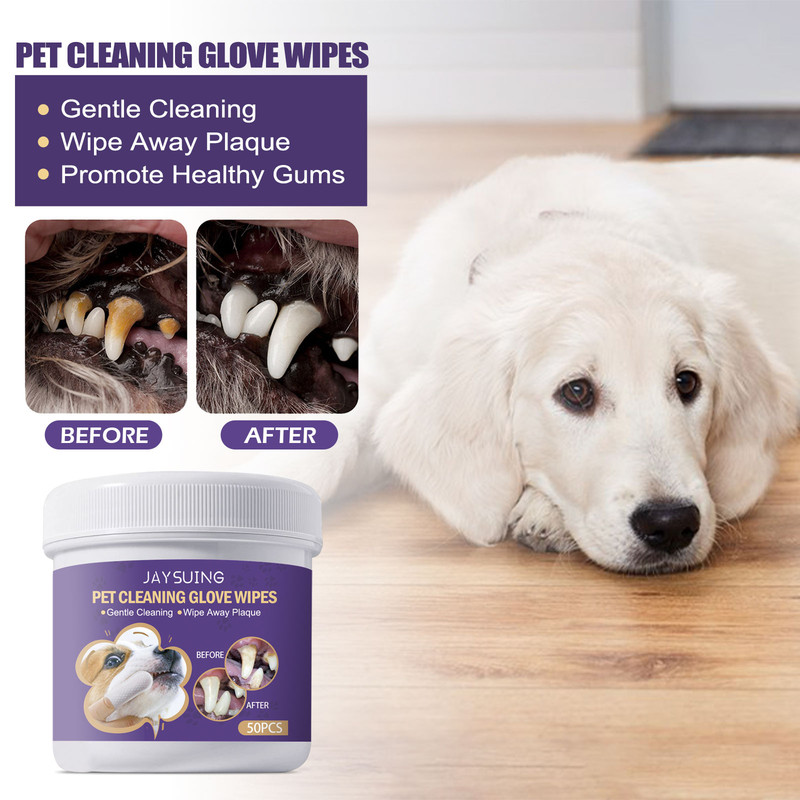 V1091-JA122302201-50PCS-202508201732-06 JAYSUING Pet Cleaning Glove Wipes, Pet Gum Care Gently Clean Dental Tartar Odor - Image 7