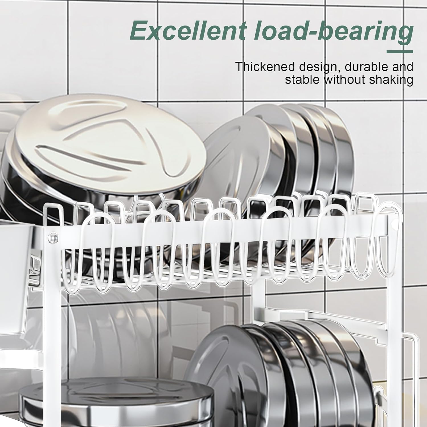 V178-36160-202507301355-04 CARLA HOME 2-Tier Dish Drying Rack with Drainage Tray, Utensil Holder, Cup Hooks & Cutting Board Slot for Countertop Kitchen Storage (White) - Image 5