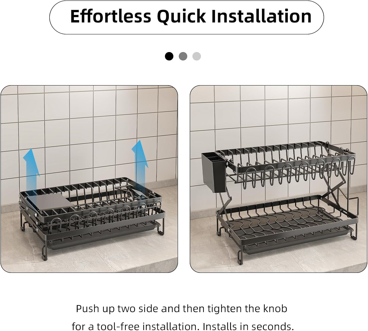 V178-36167-202507301354-03 CARLA HOME 2-Tier Dish Drying Rack with Drainage Tray, Utensil Holder, Cup Hooks & Cutting Board Rack for Kitchen (Black) - Image 4