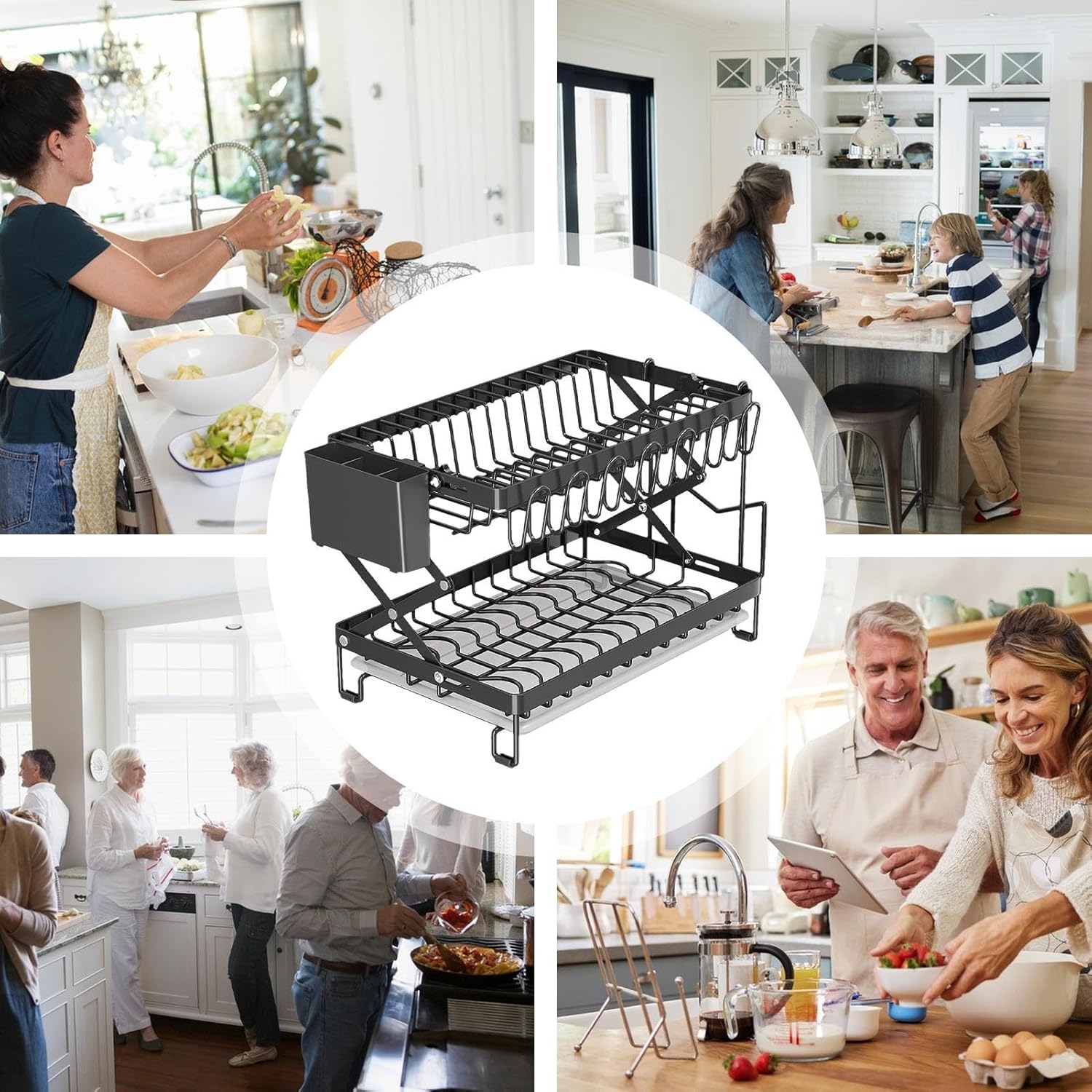 V178-36167-202507301354-08 CARLA HOME 2-Tier Dish Drying Rack with Drainage Tray, Utensil Holder, Cup Hooks & Cutting Board Rack for Kitchen (Black) - Image 9