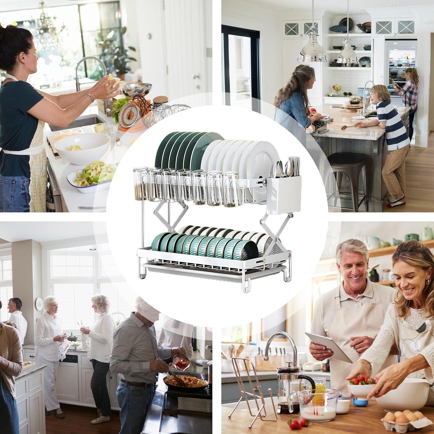 V178-36168-202507301354-08 CARLA HOME 2-Tier Dish Drying Rack with Drainage Tray, Utensil Holder, Cup Hooks & Cutting Board Rack for Kitchen (White) - Image 9