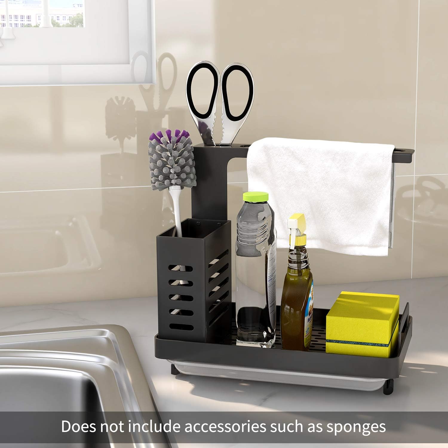 V178-36185-202507301353-02 CARLA HOME Kitchen Sink Caddy Organizer with Sponge, Soap & Brush Storage and Rag Rack, Drain Tray & Utensil Holder - Image 3