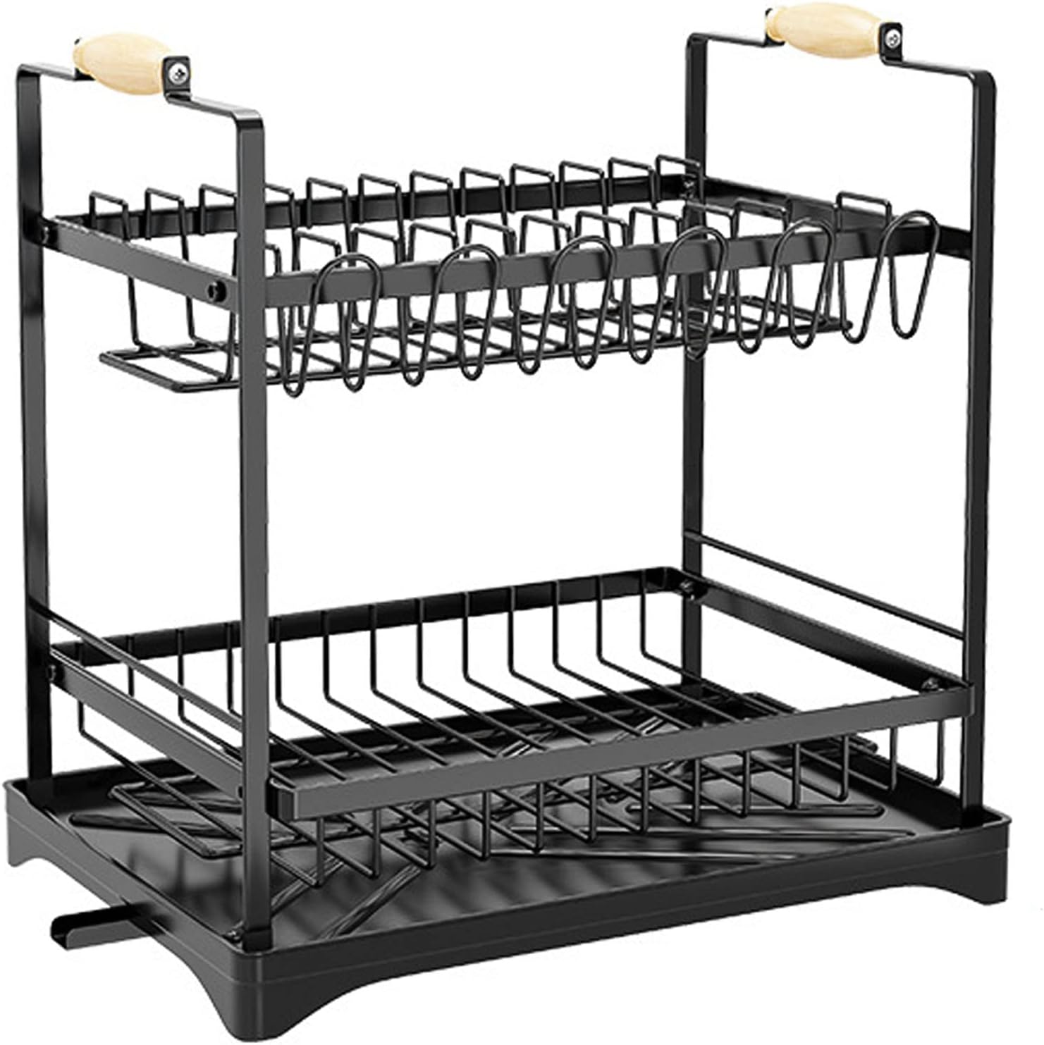 V178-36211-202507301345-08 CARLA HOME 2-Tier Large Dish Drying Rack with Drainboard, Utensil Holder, Glass Hooks & Cutlery Storage (Black) - Image 9