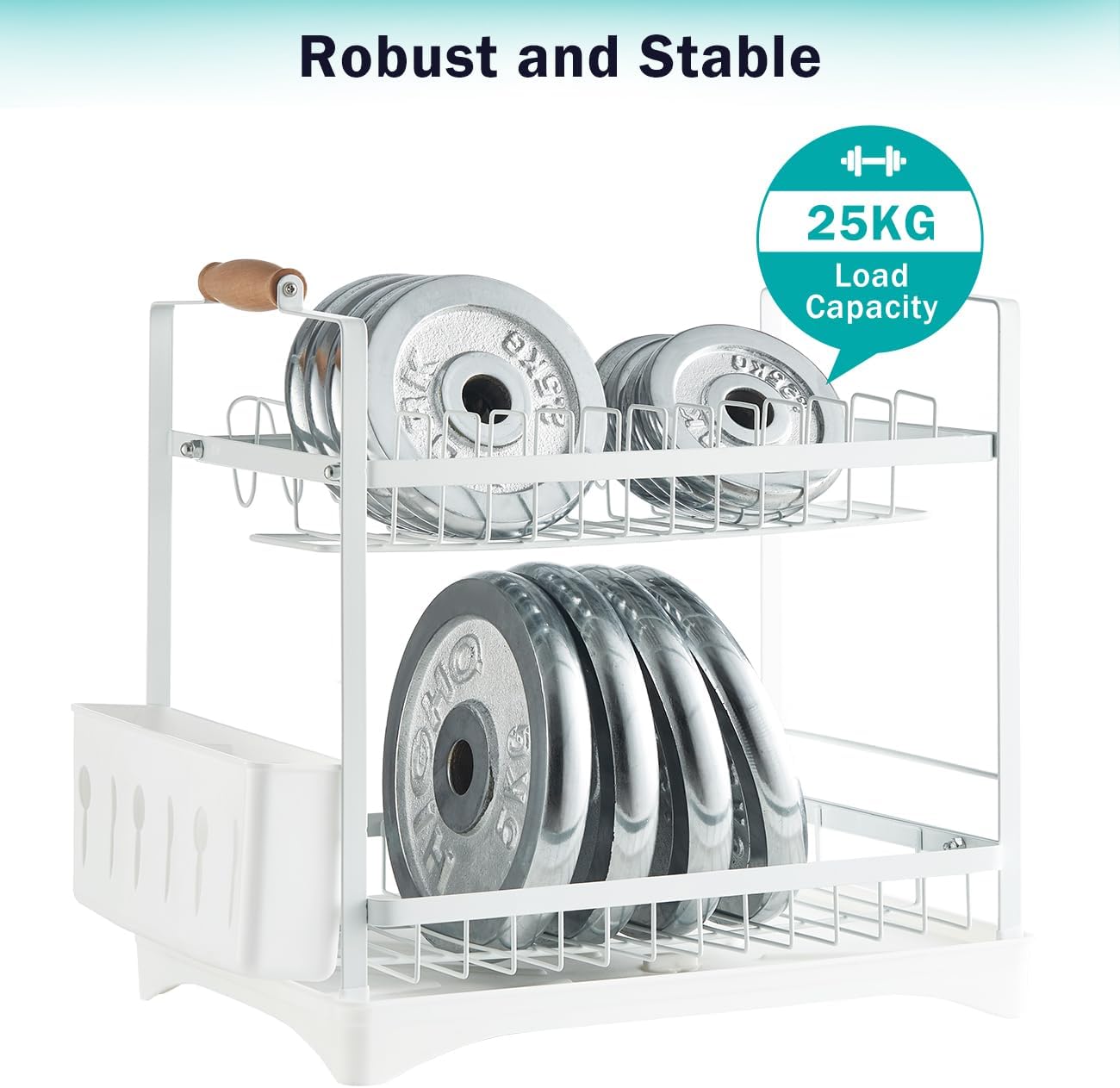 V178-36212-202507301345-08 CARLA HOME 2-Tier Large Dish Drying Rack with Drainboard, Utensil Holder, Glass Hooks & Cutlery Storage (White) - Image 9