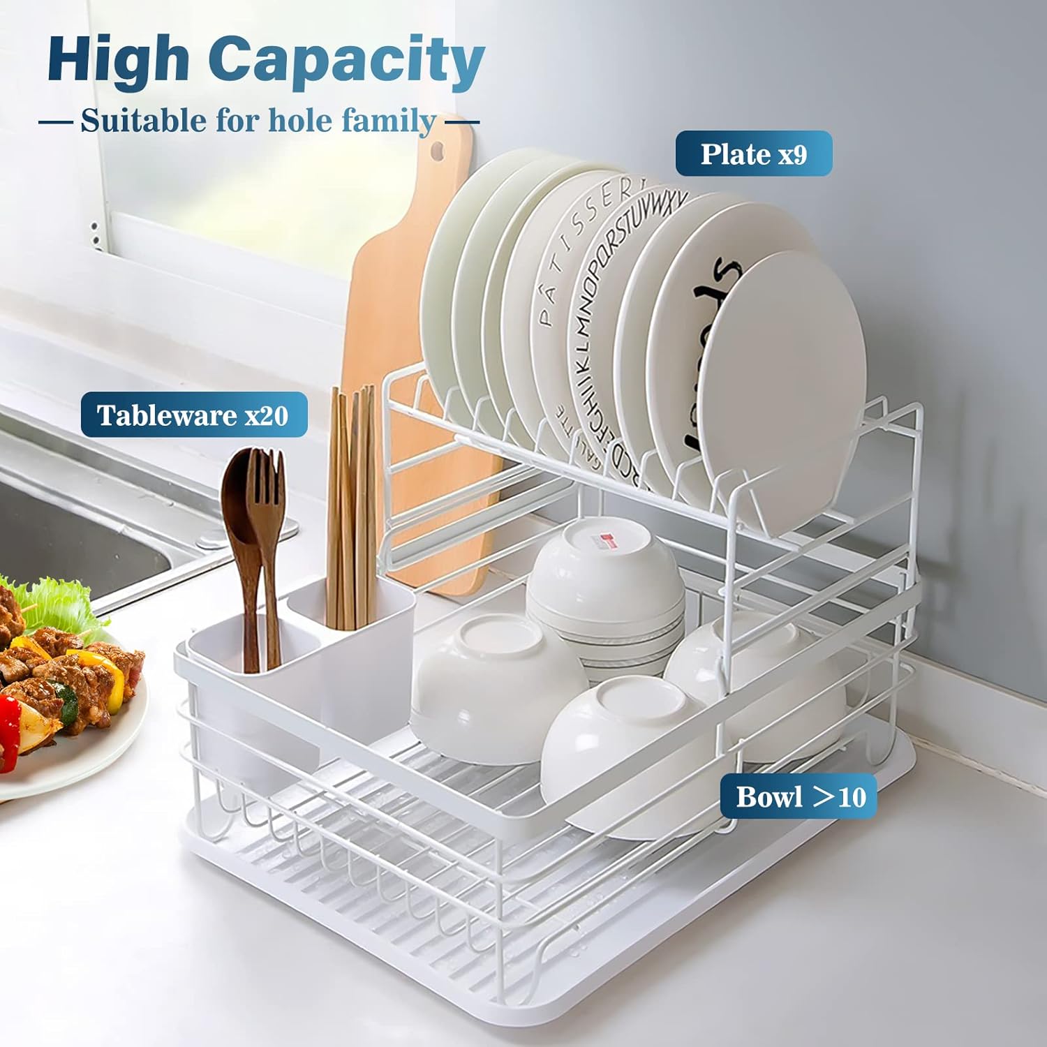 V178-36249-202507301410-02 CARLA HOME 2-Tier Dish Drying Rack for Kitchen Counter with Removable Drip Tray, Utensil Holder and Cutlery Organizer - Image 3