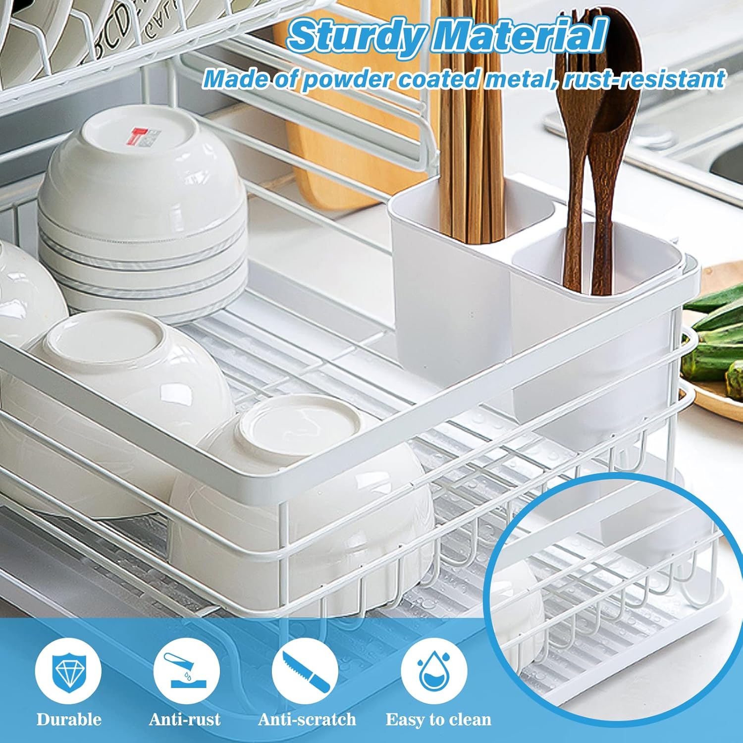 V178-36249-202507301410-03 CARLA HOME 2-Tier Dish Drying Rack for Kitchen Counter with Removable Drip Tray, Utensil Holder and Cutlery Organizer - Image 4