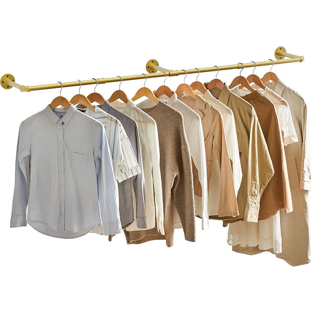 V178-66776-202508051020-01 Vintage Iron Clothes Rail Gold Wall Mounted Garment Rack - Image 2