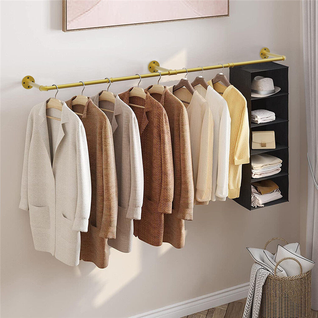 V178-66776-202508051020-02 Vintage Iron Clothes Rail Gold Wall Mounted Garment Rack - Image 3