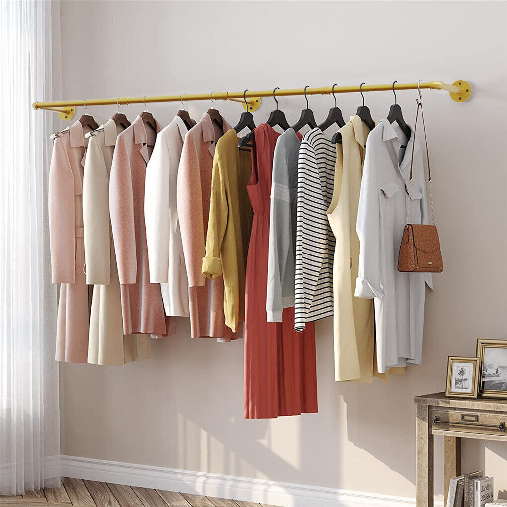 V178-66776-202508051020-03 Vintage Iron Clothes Rail Gold Wall Mounted Garment Rack - Image 4