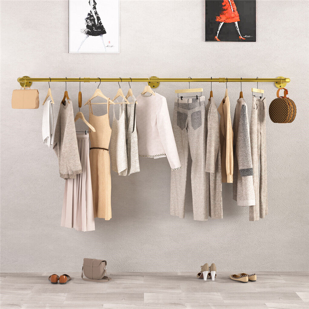 V178-66776-202508051020-04 Vintage Iron Clothes Rail Gold Wall Mounted Garment Rack - Image 5