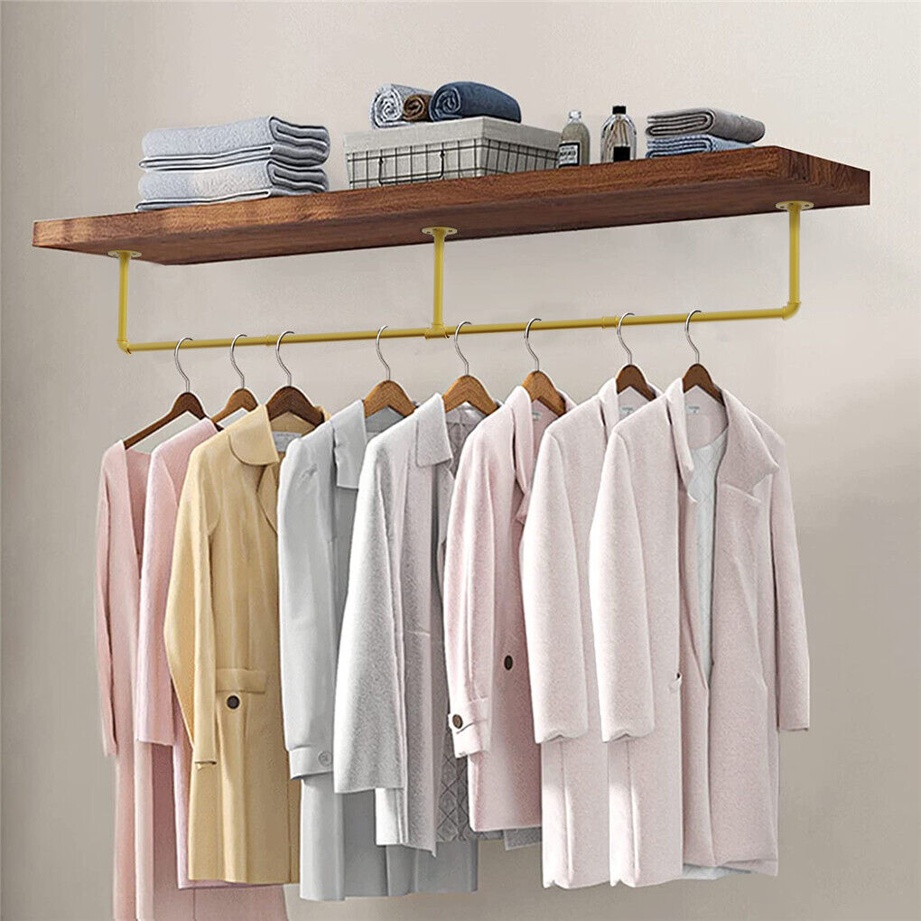 V178-66776-202508051020-05 Vintage Iron Clothes Rail Gold Wall Mounted Garment Rack - Image 6