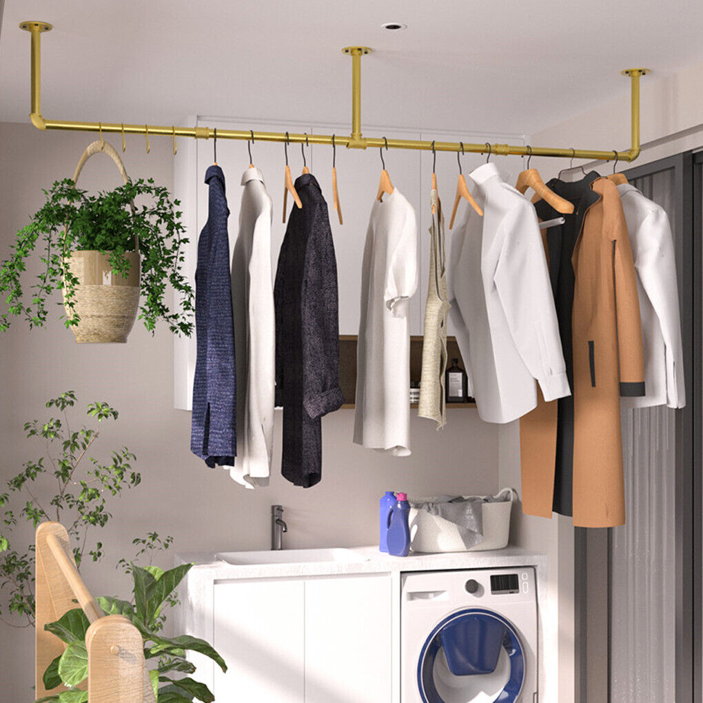 V178-66776-202508051020-06 Vintage Iron Clothes Rail Gold Wall Mounted Garment Rack - Image 7