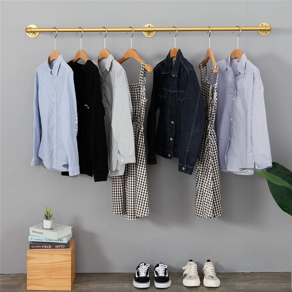 V178-66776-202508051020-09 Vintage Iron Clothes Rail Gold Wall Mounted Garment Rack - Image 10
