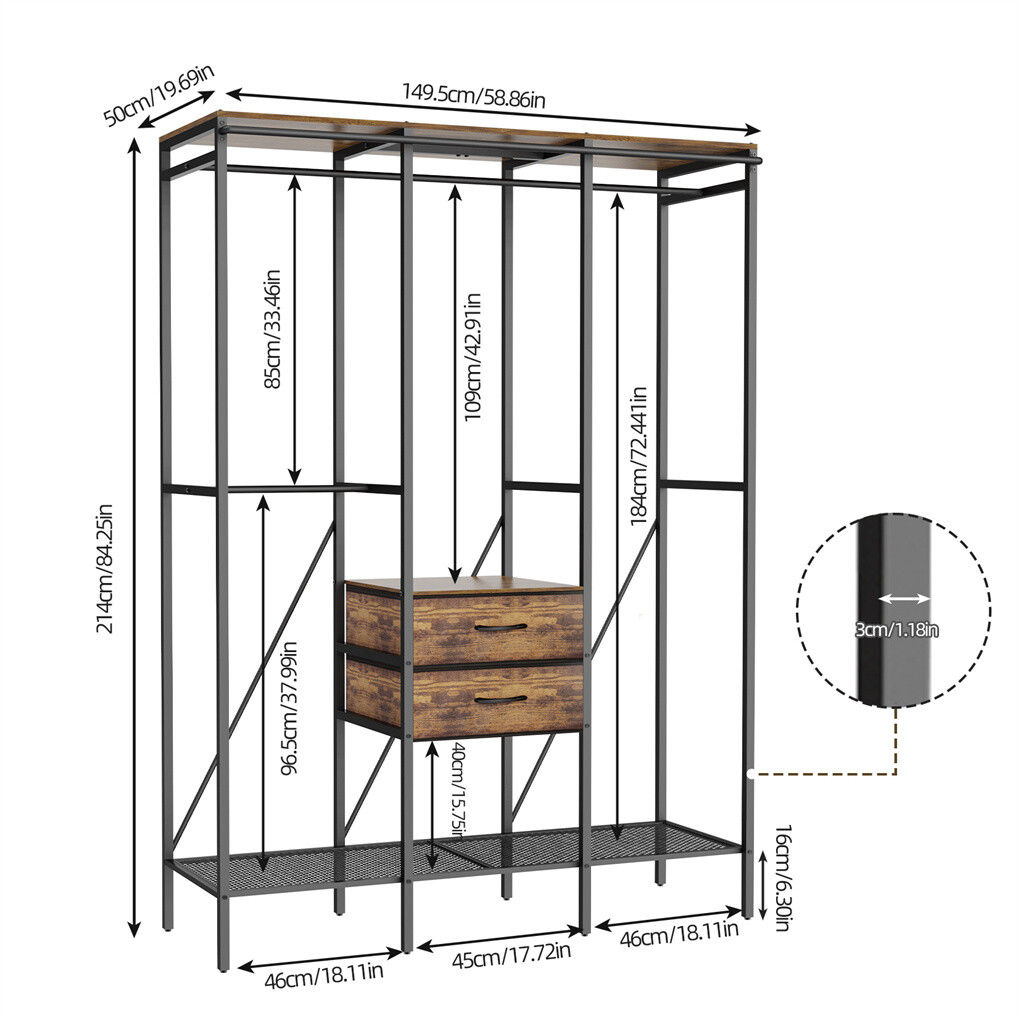 V178-66999-202508050952-09 XXL Heavy Duty Wardrobe Closet w/ Shelf, Drawer & Rack - Image 10