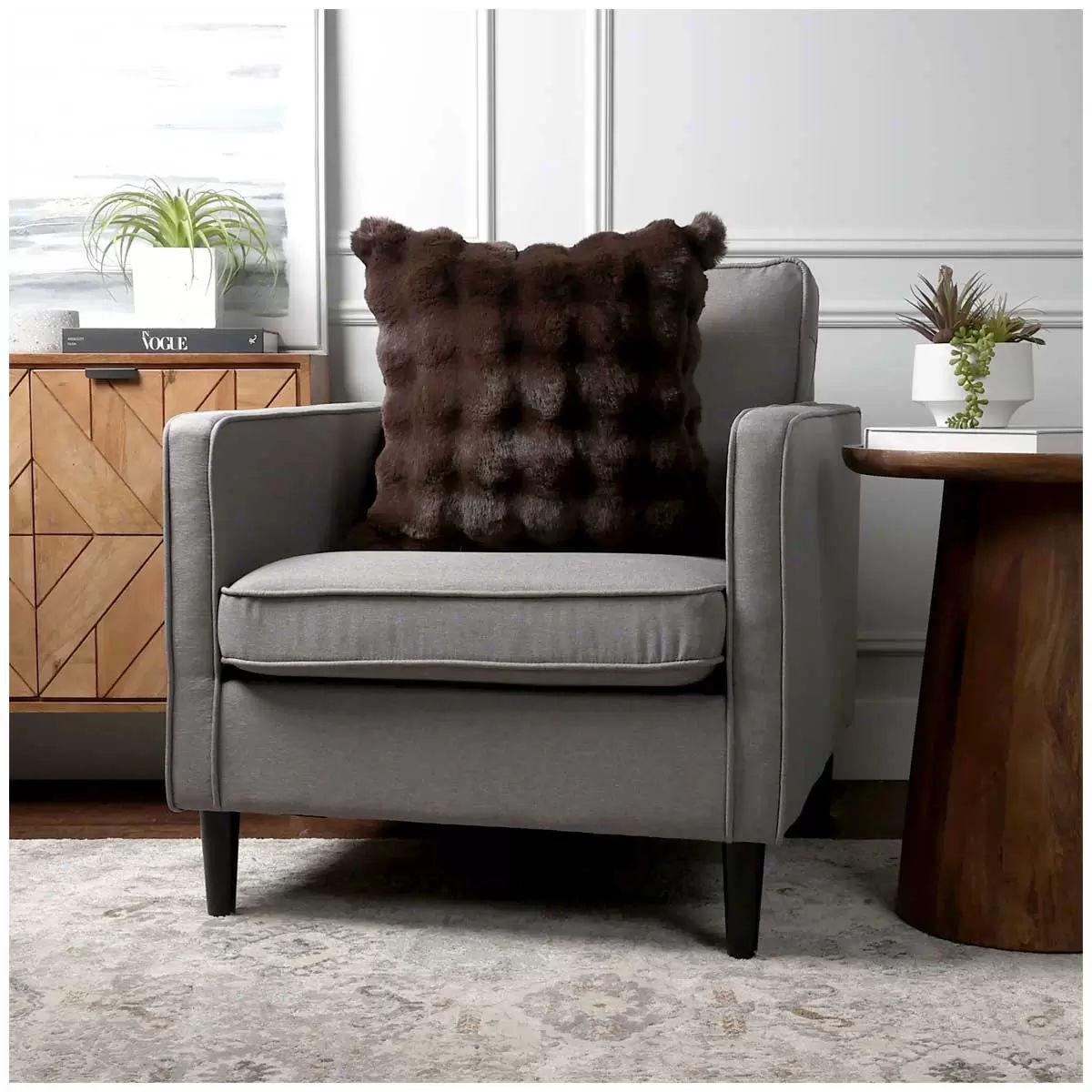 V178-67282-202508051040-02 Luxe faux fur cushion 55 x 55cm dark brown - Image 3