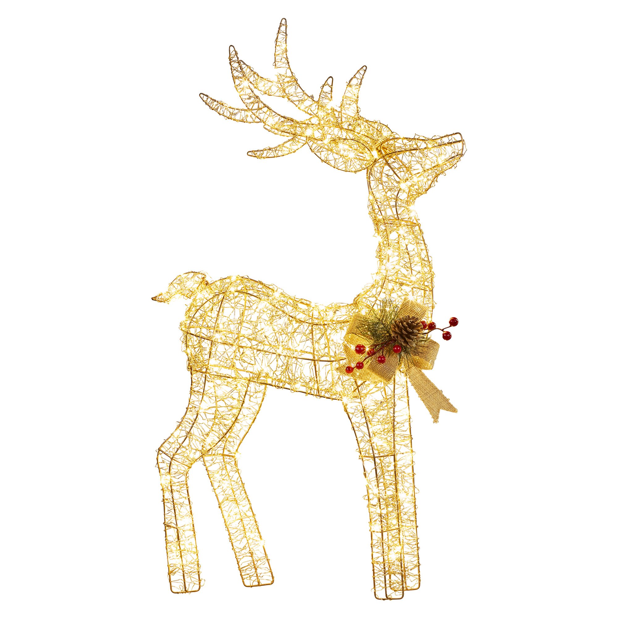 V240-112_MHA603-202509170825-00 Christabelle Light Up Christmas Reindeer Display Indoor & Outdoor Decoration Warm White LED Lights Gold Bow Wire Frame - Image 1