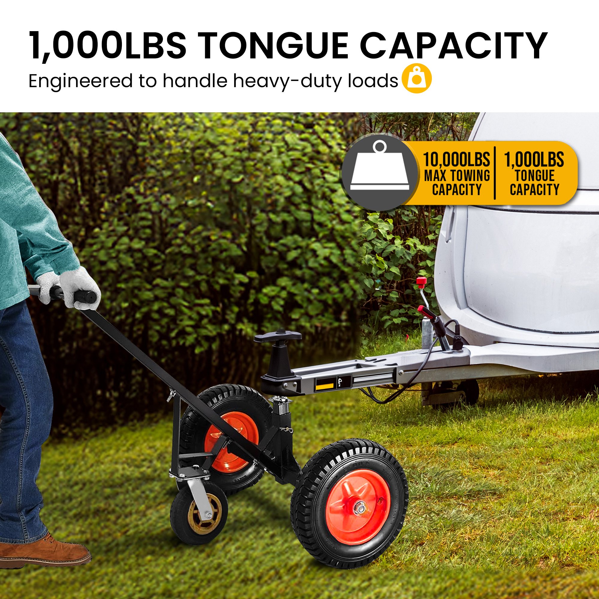 V240-ATD-TD77-BLK-202508190855-04 Kartrite 3-Wheel Adjustable Trailer Dolly Heavy Duty Caravan Mover 1000 lbs Tongue Capacity Durable Transport Solution - Image 5