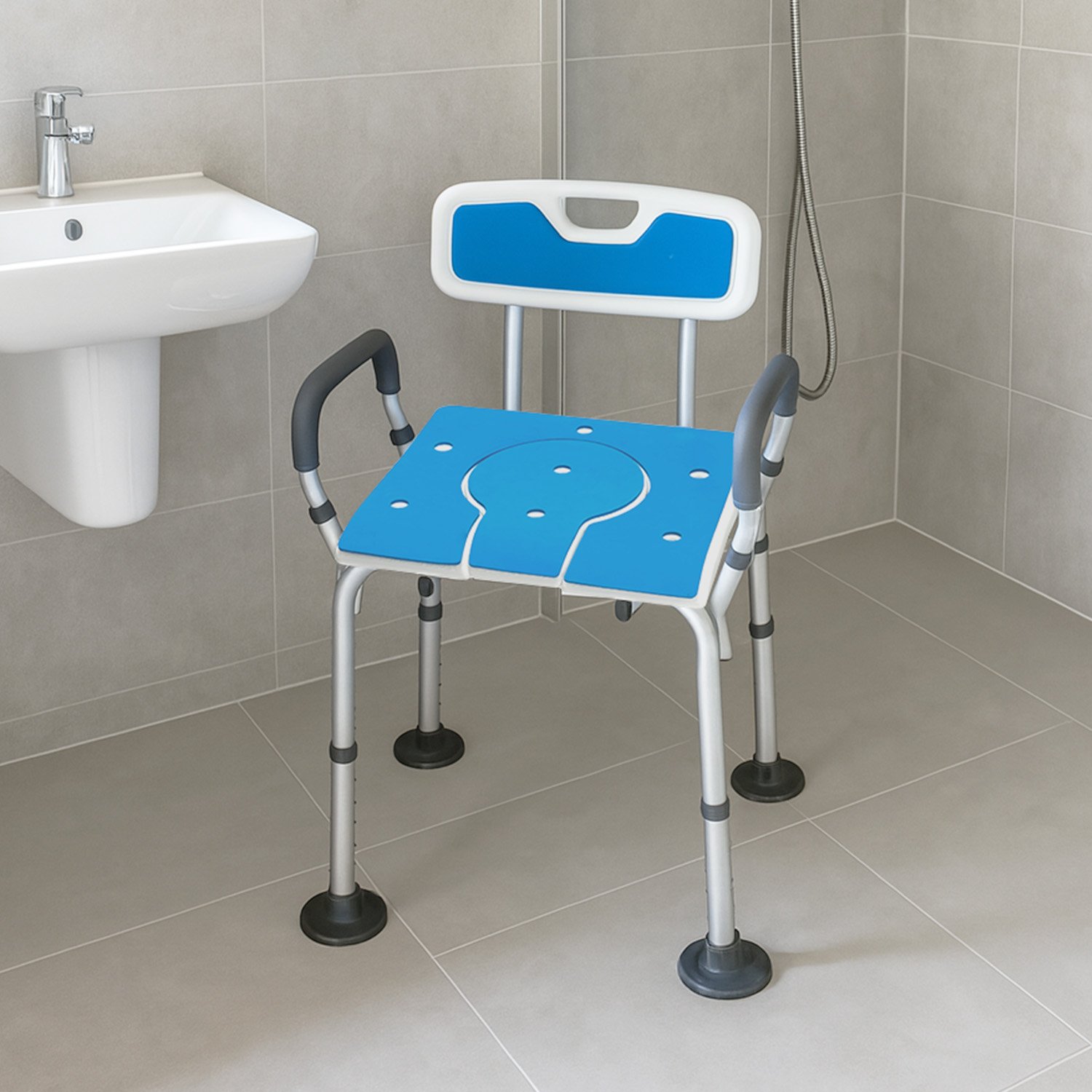 V240-SHC-MAS-ALU-17L-202509090835-06 Orthonica Height-Adjustable Aluminium Commode Shower Chair with Armrests Backrest Armrests Soft Stool Seat Aid - Image 7