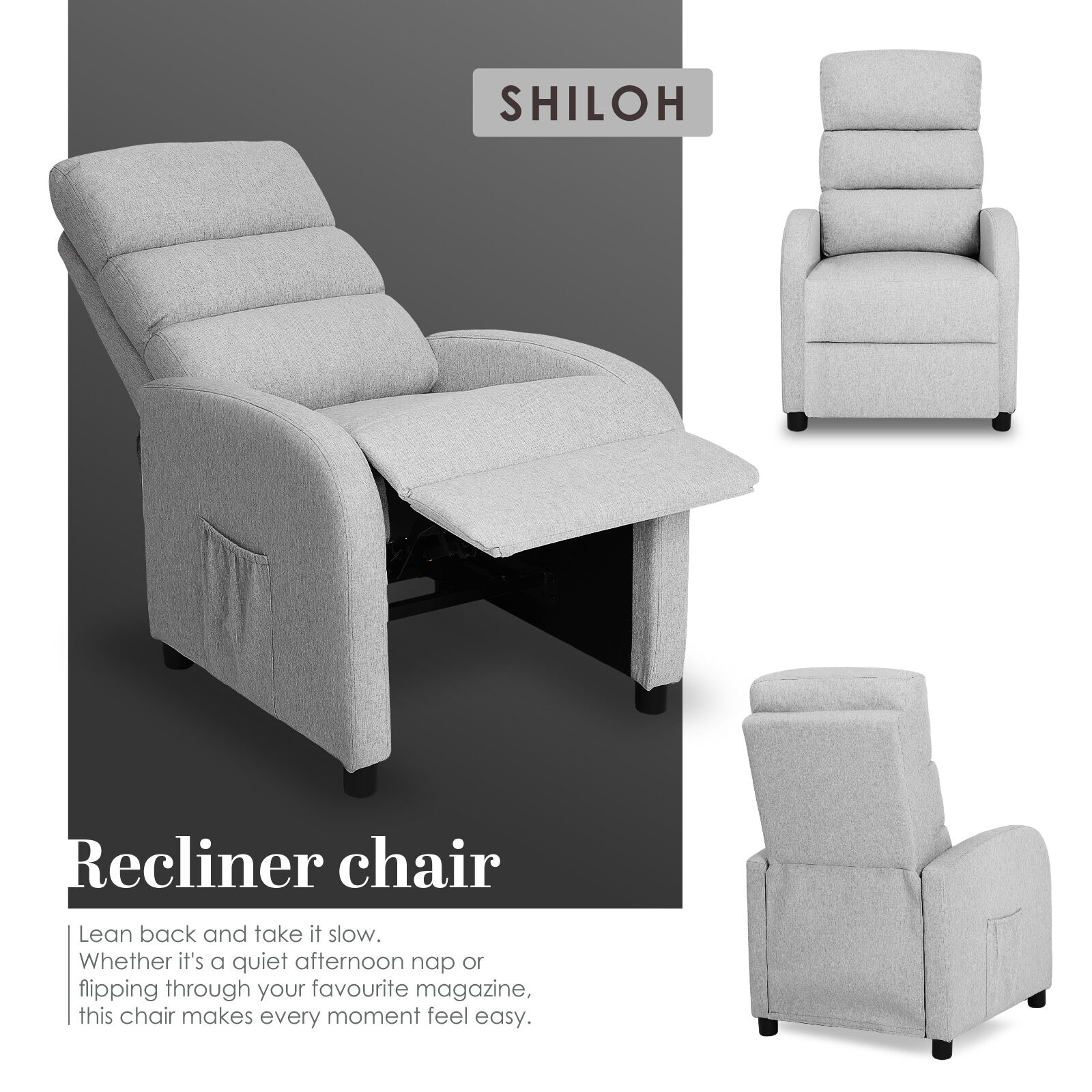 V274-FT-RC-6501FA-GY-202509231345-02 Home Recliner Chair - Linen Fabric Sofa Lounge Armchair SHILOH GREY - Image 3