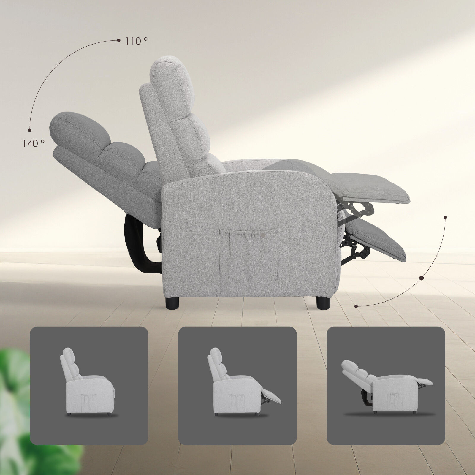 V274-FT-RC-6501FA-GY-202509231345-05 Home Recliner Chair - Linen Fabric Sofa Lounge Armchair SHILOH GREY - Image 6