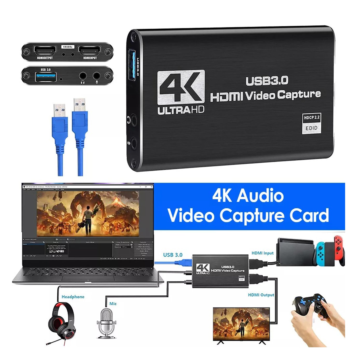 V462-MD-172-01-202508081115-01 4K 1080P 60FPS HDMI to USB 3.0 Video Capture Card For PS4/PC/OBS Nintendo Switch - Image 2