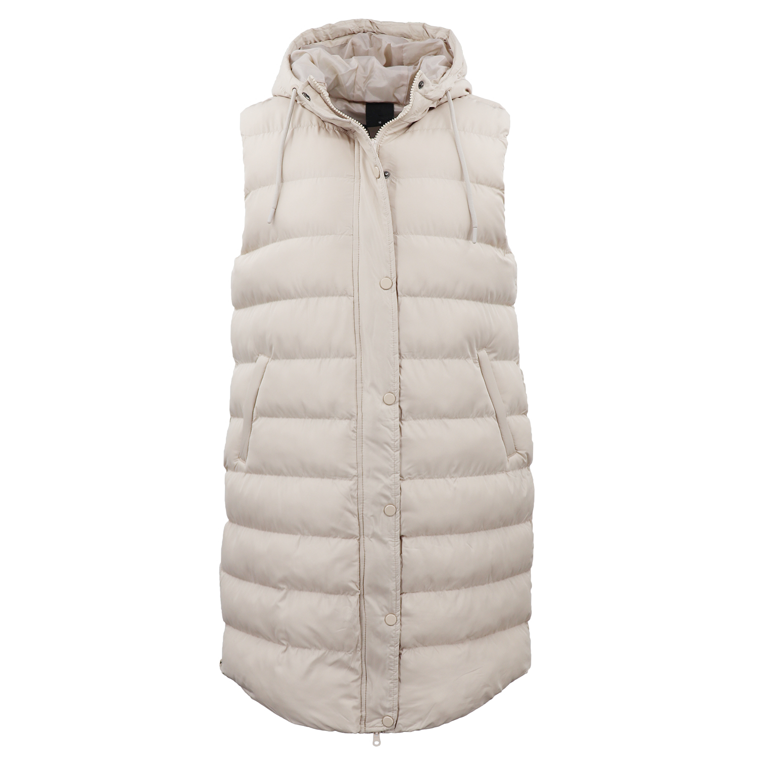 V474-674170-202507050125-01 Women's Longline Padded Vest Hooded Jacket Puffer Puffy Quilted Zip Coat Gilet, Khaki, 18 - Image 2