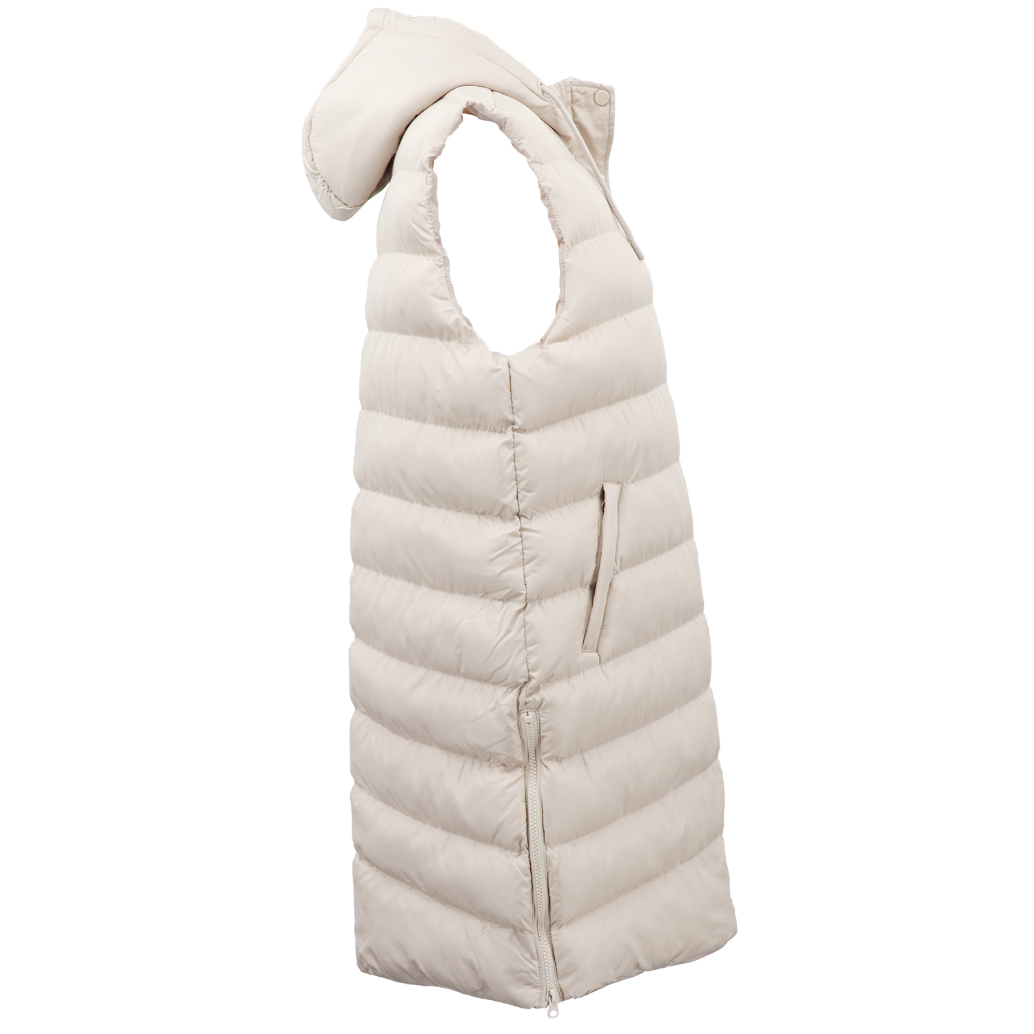 V474-674170-202507050125-03 Women's Longline Padded Vest Hooded Jacket Puffer Puffy Quilted Zip Coat Gilet, Khaki, 18 - Image 4