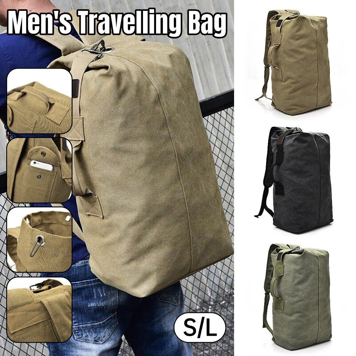 V528-BACKPACK-KHAKI-SMALL-410713-202510010054-00 Large Capacity Travel Backpack for Men Outdoor Sports Bag Canvas Rucksack - Khaki-Small - Image 1