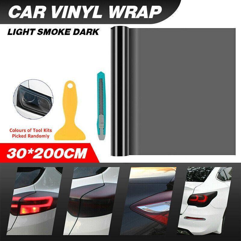 V528-CARPROTECTIVEFILM-459524-202509291445-00 Light Smoke Black 2mx30cm Car Headlight Tint Wrap Tail Fog Light Vinyl Wrap Kit - Image 1