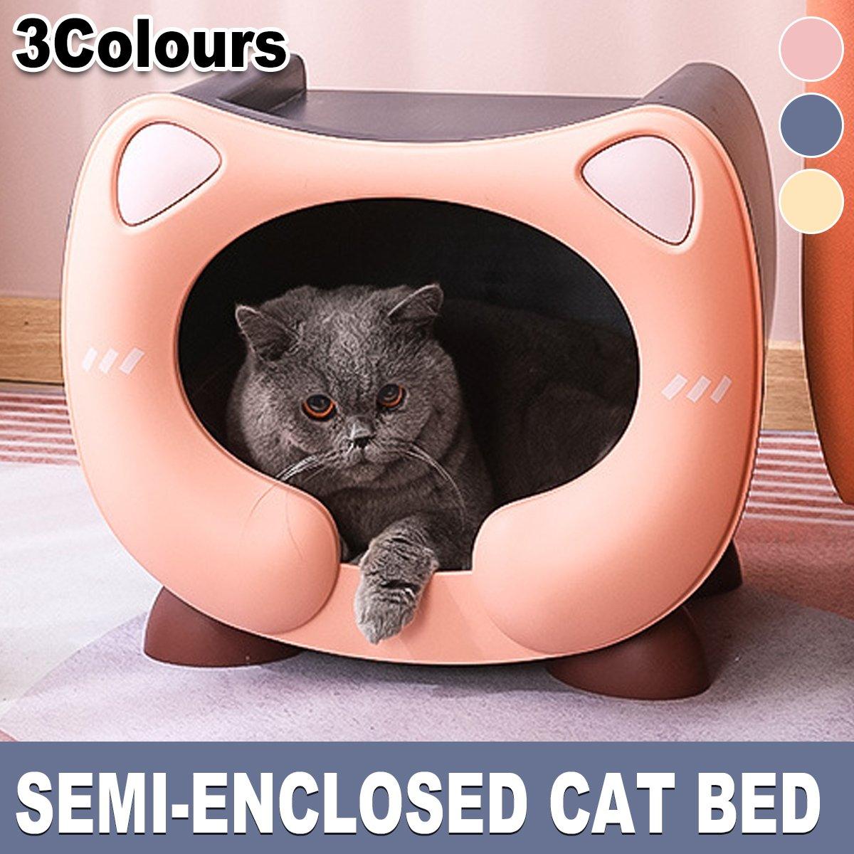 V528-CATTERY-BLUE-481847-202509302027-00 Semi Closed Cat Nest Soft Cozy Pet Bed for Cats Small Animals Indoor Sleeping - Blue - Image 1