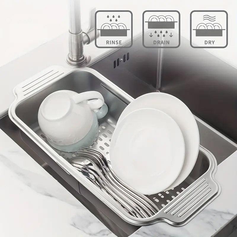 V528-DRAIN-BASKET-676050-202509251030-03 304 Stainless Steel Retractable Sink Drain Basket Kitchen Storage Rack Adjustable - Image 4
